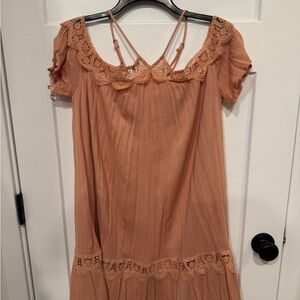 Lace Trimmed Peach Dress